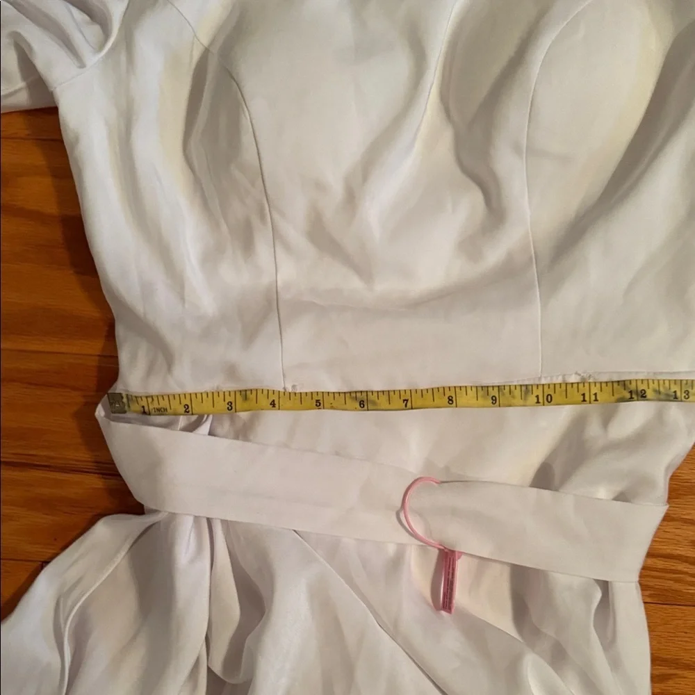 TS Couture Chic Long Sleeve White Dress w/ Bra Cups and flowy veil at waist, NWT